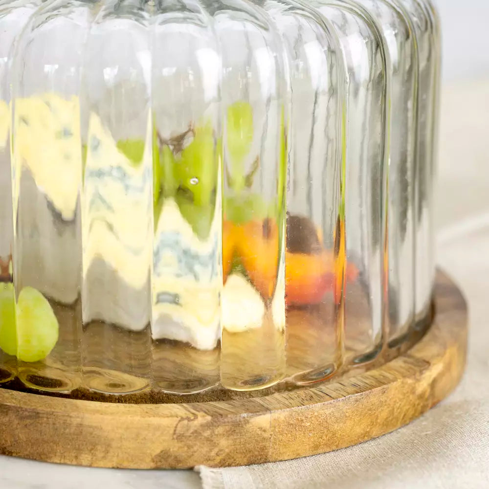 Ribbed Cloche with Wooden Base - Small