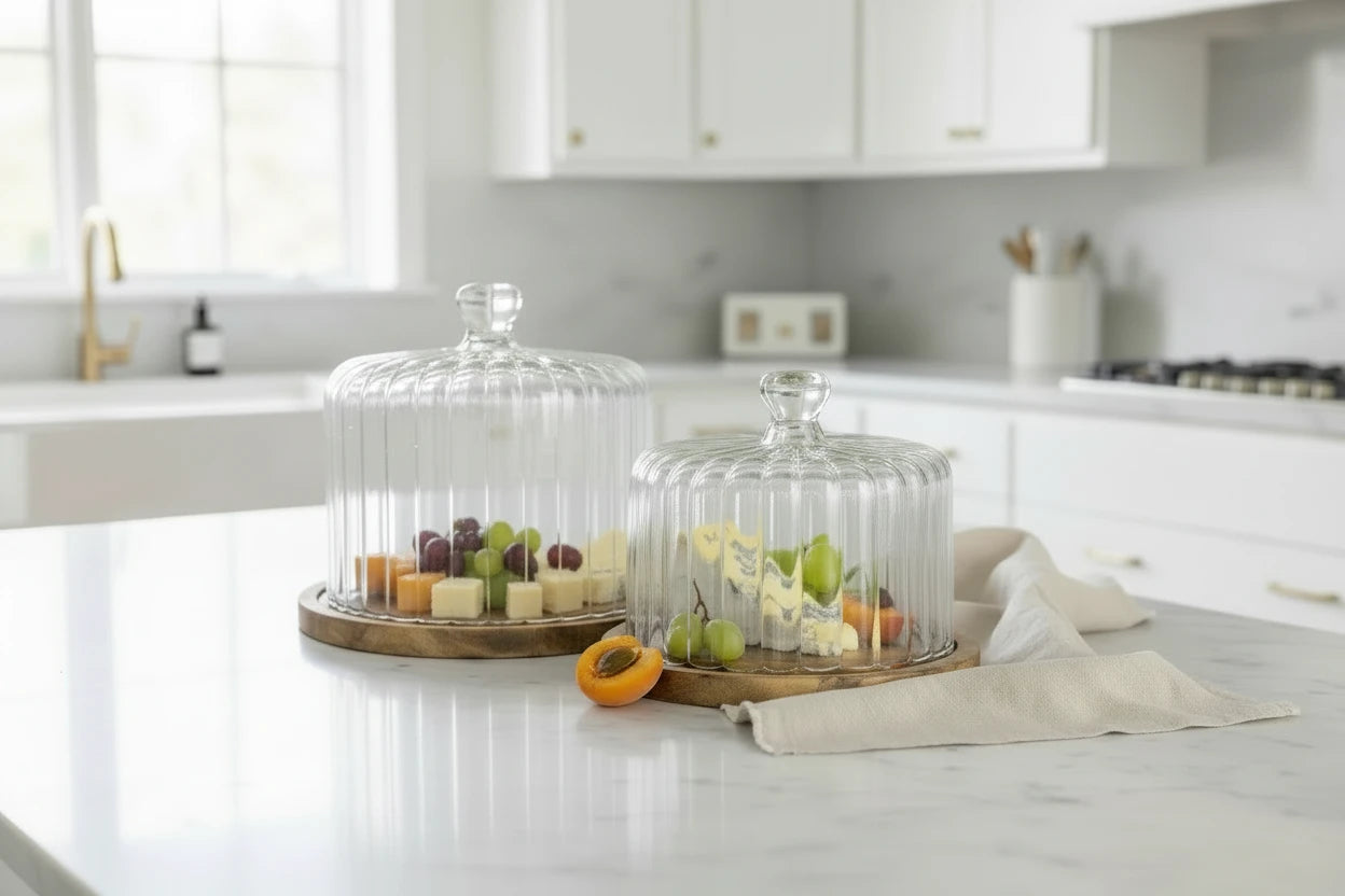 Ribbed Cloche with Wooden Base - Small