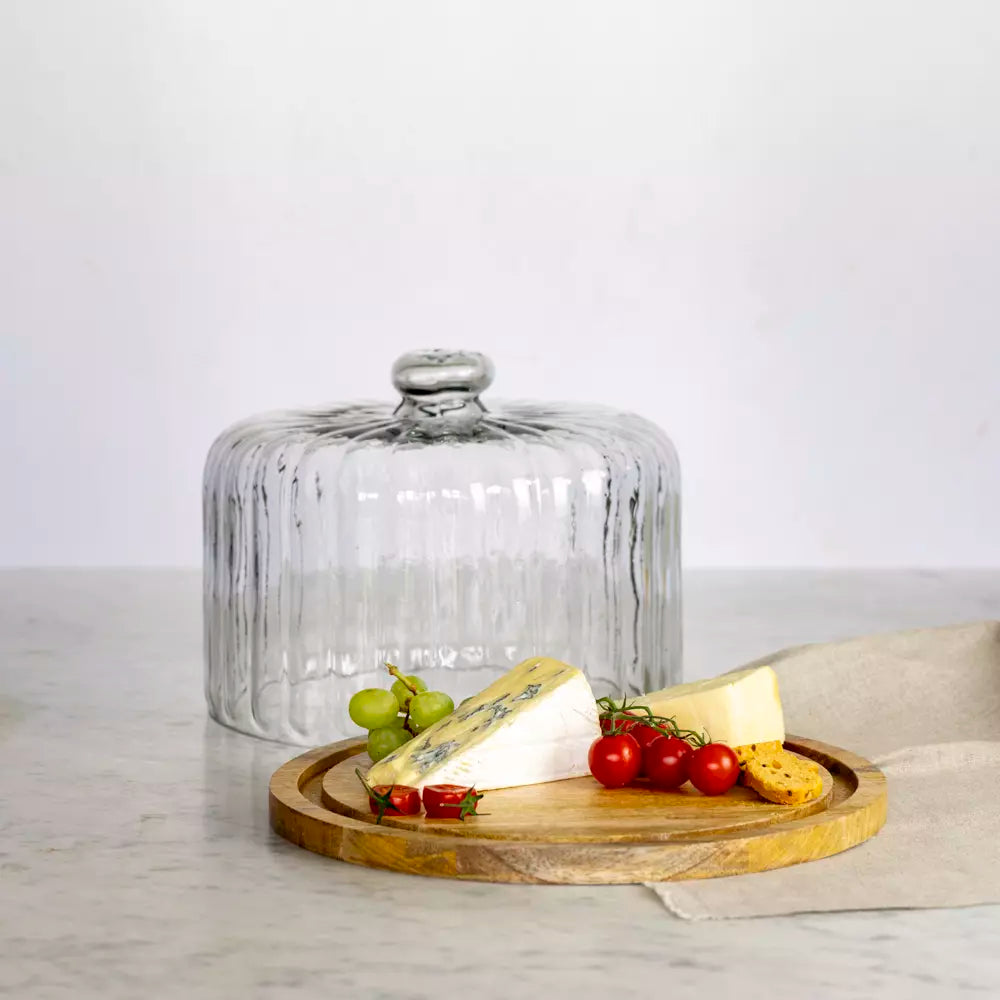 Ribbed Cloche with Wooden Base - Small