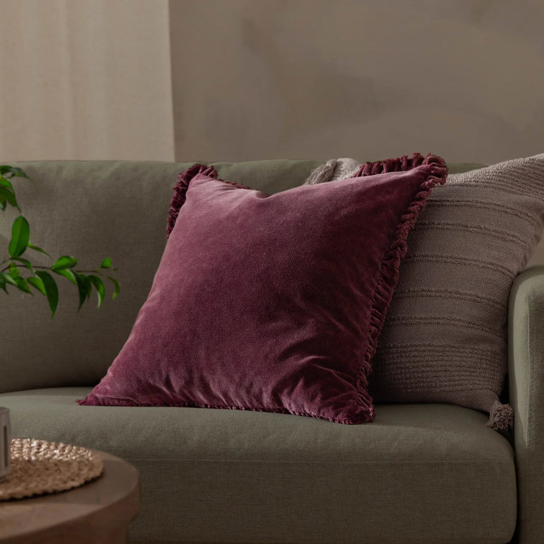 Bertie Velvet Cushion - Burnt Ruby