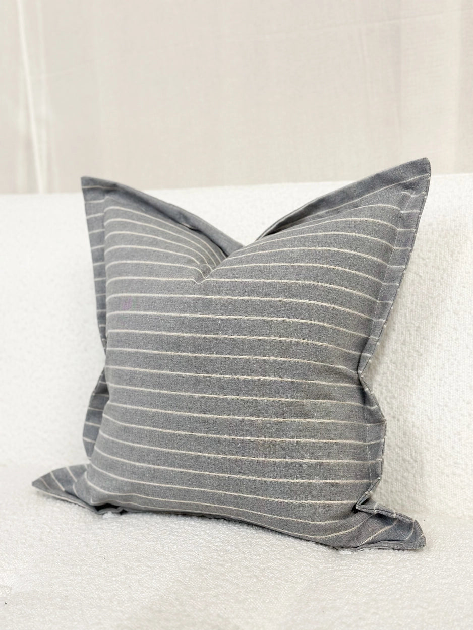 Ellis Cushion - Light Grey Stripe Linen