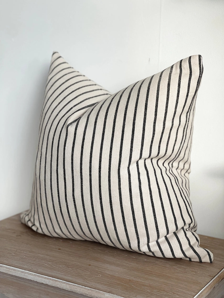 Francois Cushion - Cream &amp; Navy Stripe, Linen Blend