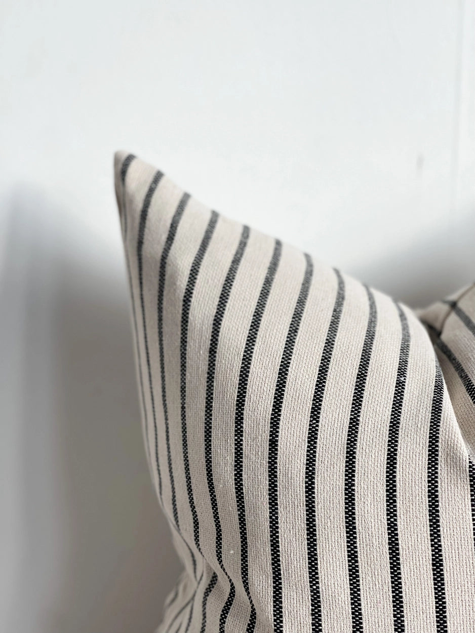 Francois Cushion - Cream &amp; Navy Stripe, Linen Blend