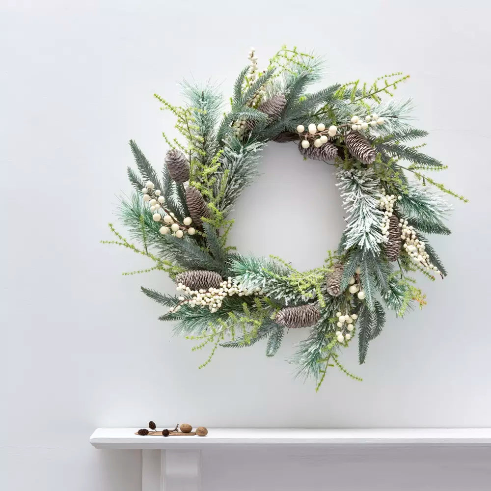 White Berry &amp; Fir Cone Wreath