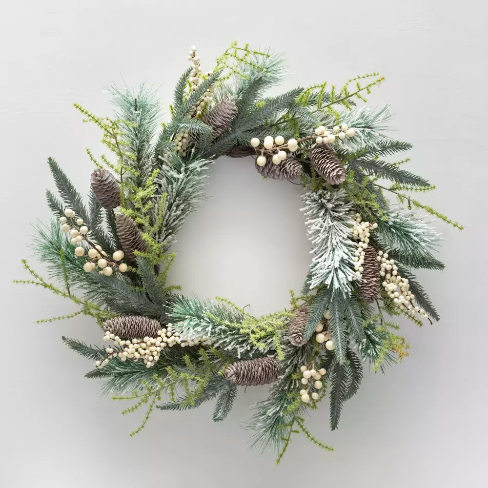 White Berry &amp; Fir Cone Wreath