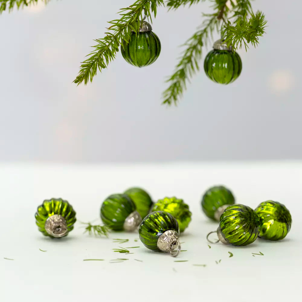 Mini Green Baubles Bag of 10