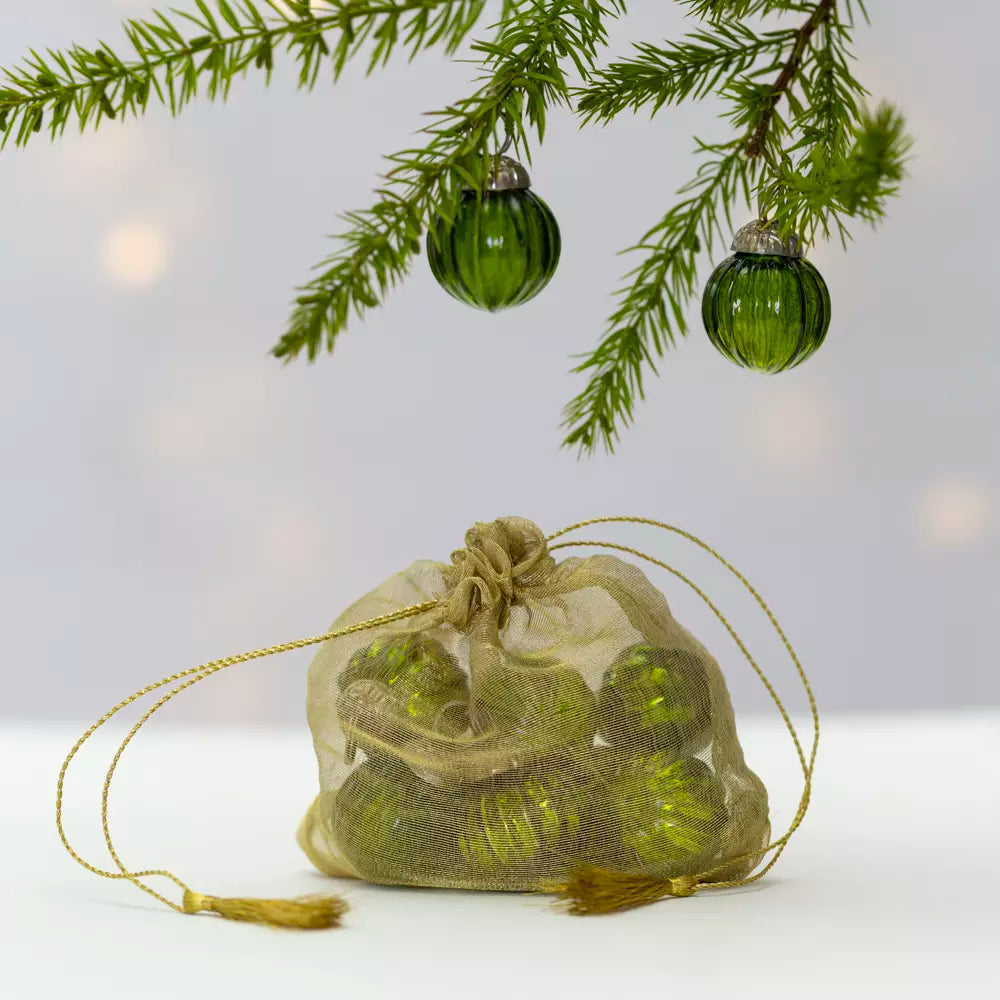 Mini Green Baubles Bag of 10