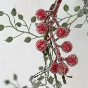 Iced Red Berry Spray with Frosted Leaves