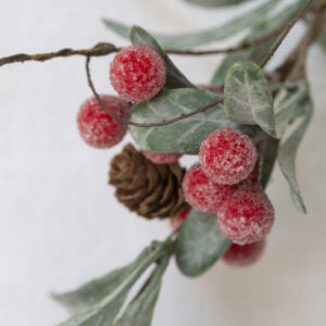 Iced Red Berry Spray with Frosted Leaves