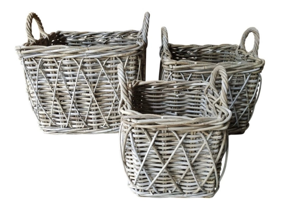 Square Baskets With Handles - Cross Weave Design