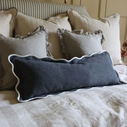 Chloe Navy Scalloped Edge Bolster Cushion Cover 80x30