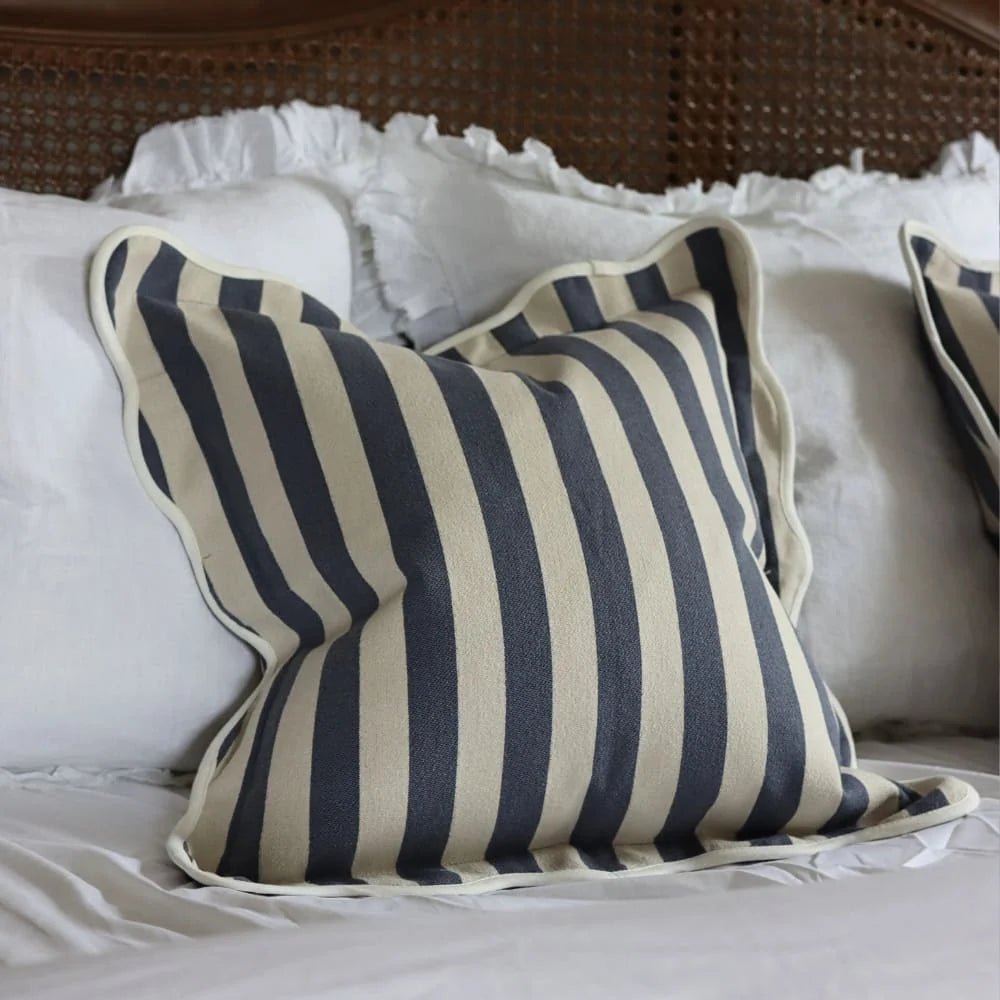 Chloe Navy Stripe Scalloped Edge Cushion Cover