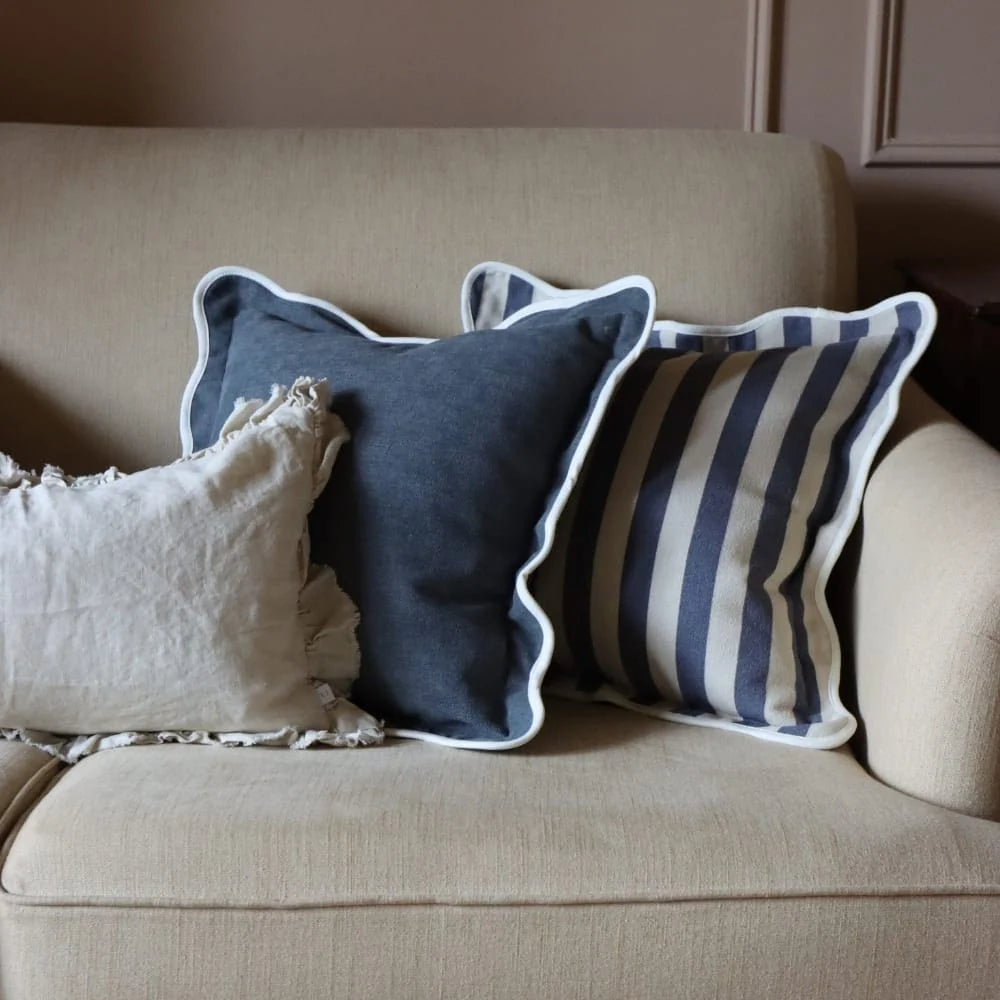 Chloe Navy Stripe Scalloped Edge Cushion Cover
