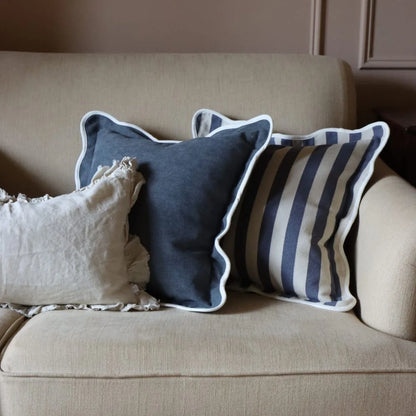 Chloe Navy Stripe Scalloped Edge Cushion Cover