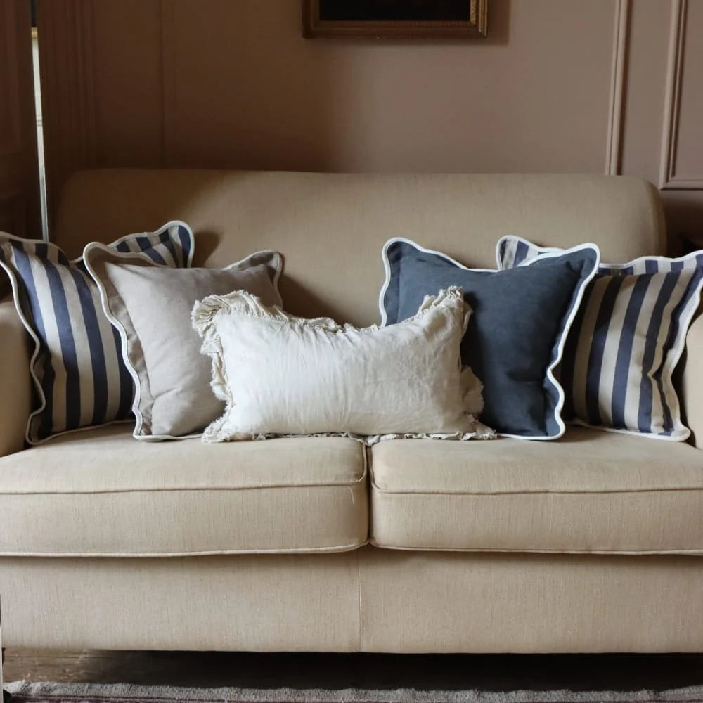 Chloe Navy Stripe Scalloped Edge Cushion Cover