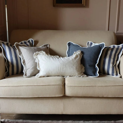 Chloe Navy Stripe Scalloped Edge Cushion Cover
