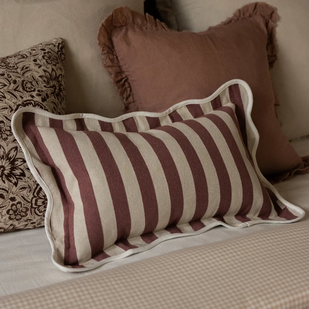 Chloe Plum Stripe Scalloped Edge Cushion Cover 50x30