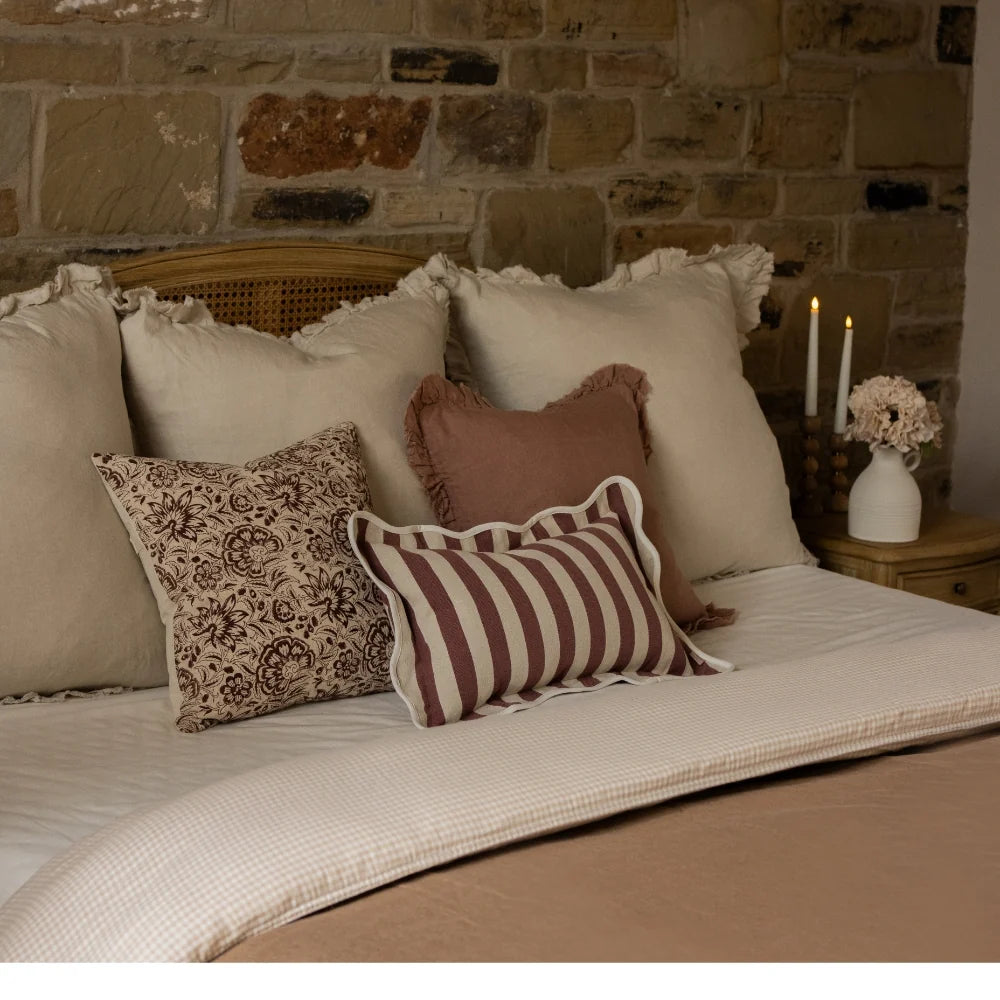 Chloe Plum Stripe Scalloped Edge Cushion Cover 50x30