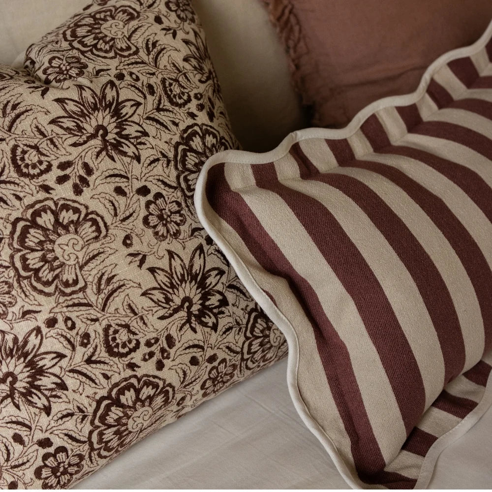 Chloe Plum Stripe Scalloped Edge Cushion Cover 50x30