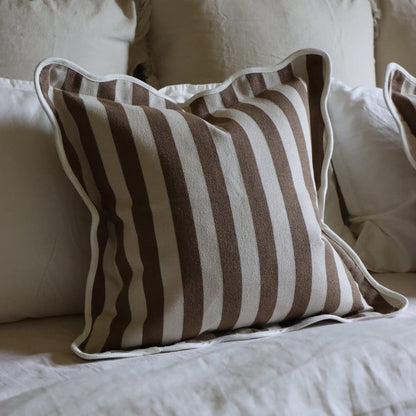 Chloe Brown Stripe Scalloped Edge Cushion Cover