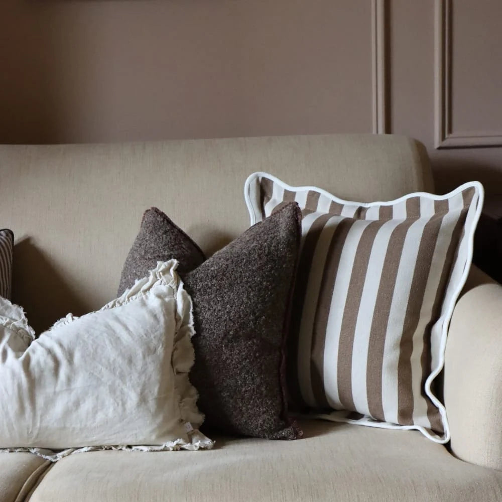 Chloe Brown Stripe Scalloped Edge Cushion Cover