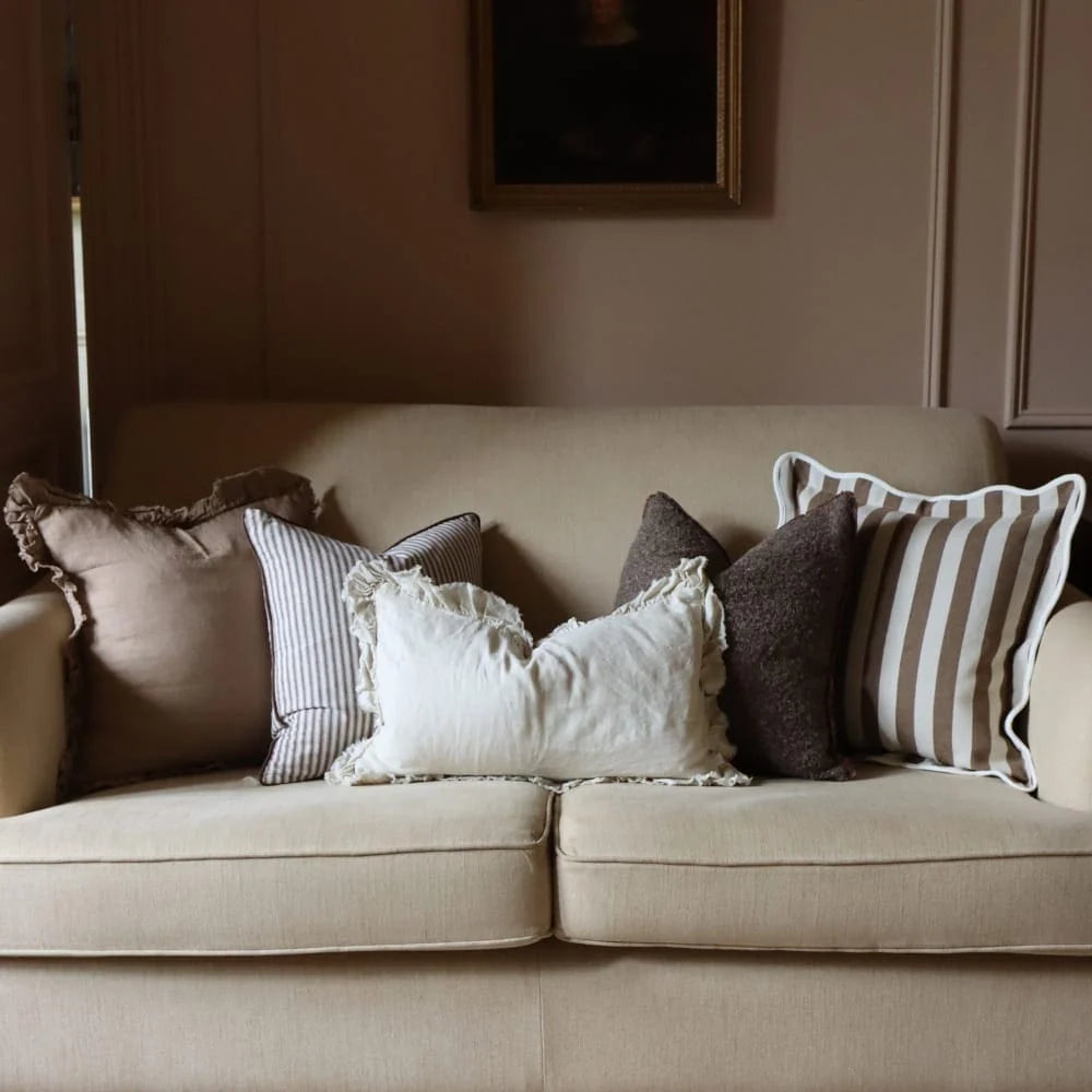Chloe Brown Stripe Scalloped Edge Cushion Cover