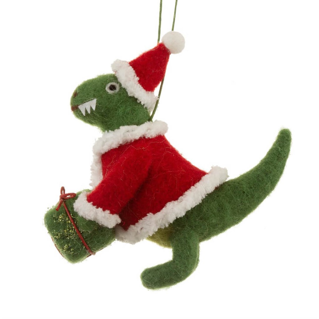 SASS AND BELLE ROARSOME DINOSAUR SANTA HANGING FELT DECORATION