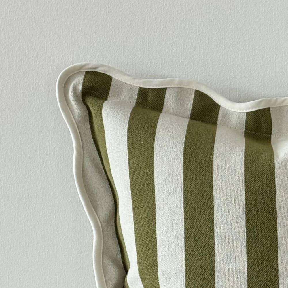 Chloe Olive Stripe Scalloped Edge Cushion
