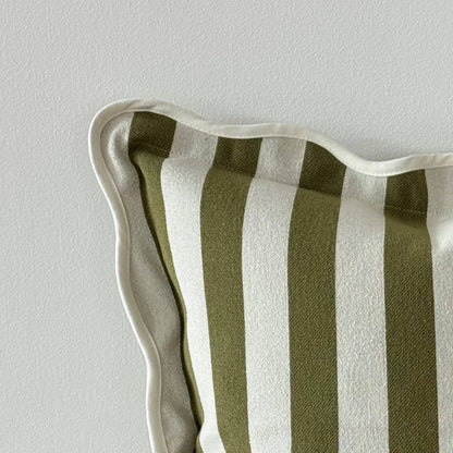 Chloe Olive Stripe Scalloped Edge Cushion