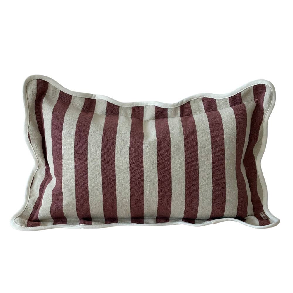 Chloe Plum Stripe Scalloped Edge Cushion Cover 50x30