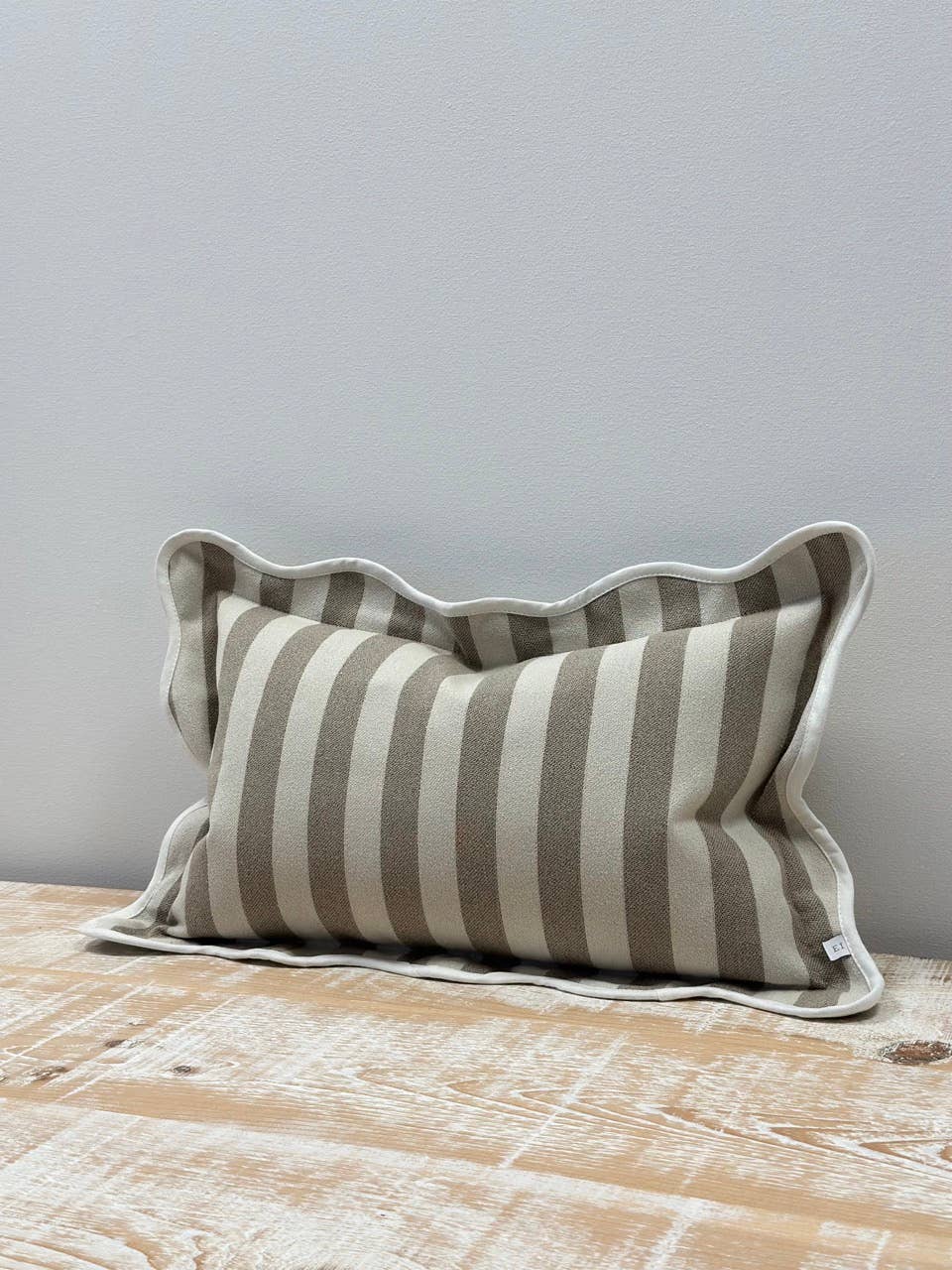 Chloe Greige Stripe Scalloped Edge Cushion Cover 50x30