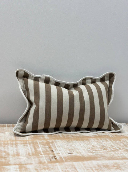 Chloe Brown Stripe Scalloped Edge Cushion Cover 50x30