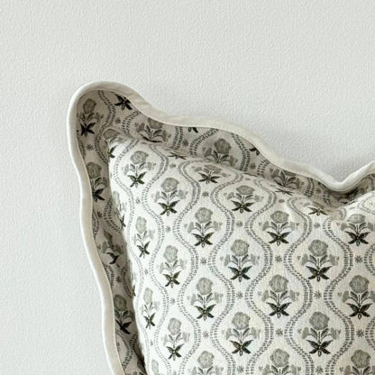 Chloe Sage Print Scalloped Edge Cushion