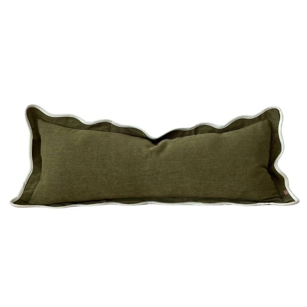 Chloe Olive Scalloped Edge Bolster Cushion 80x30