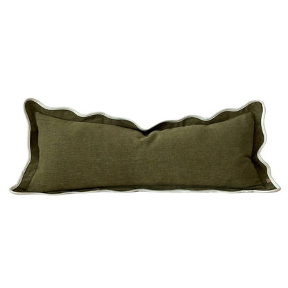 Chloe Olive Scalloped Edge Bolster Cushion 80x30