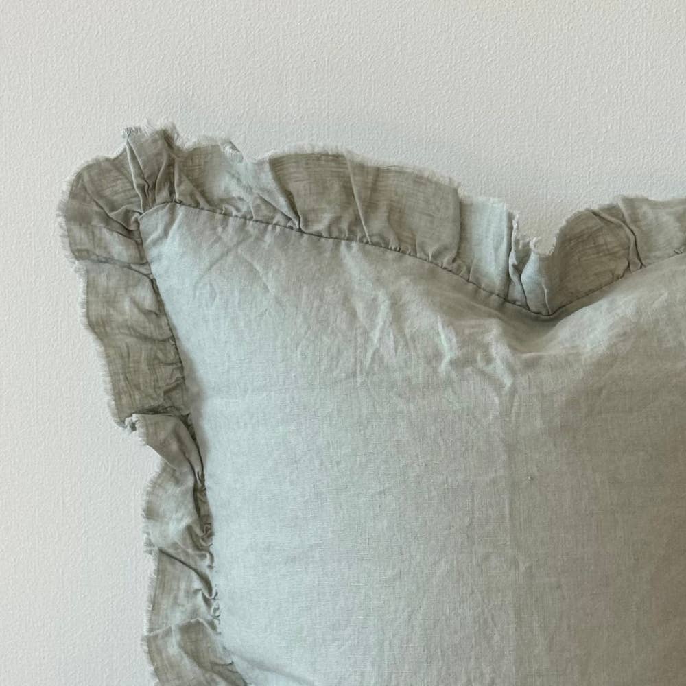 Hallie Ruffled Linen Cushion Cover 53x53cm – Dusty Sage