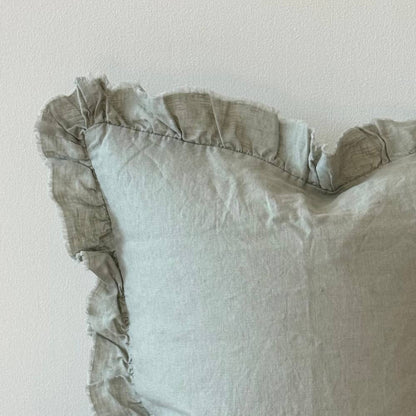 Hallie Ruffled Linen Cushion Cover 53x53cm – Dusty Sage