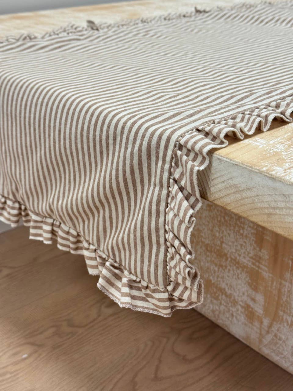 Brown Stripe Ruffle Table Runner