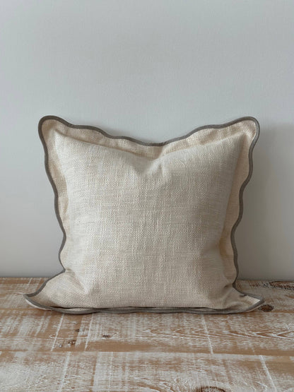 Chloe Cream &amp; Light Coffee Scalloped Cushion 45x45