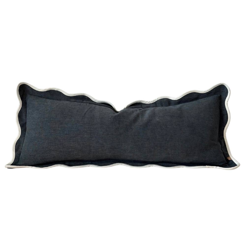 Chloe Navy Scalloped Edge Bolster Cushion Cover 80x30