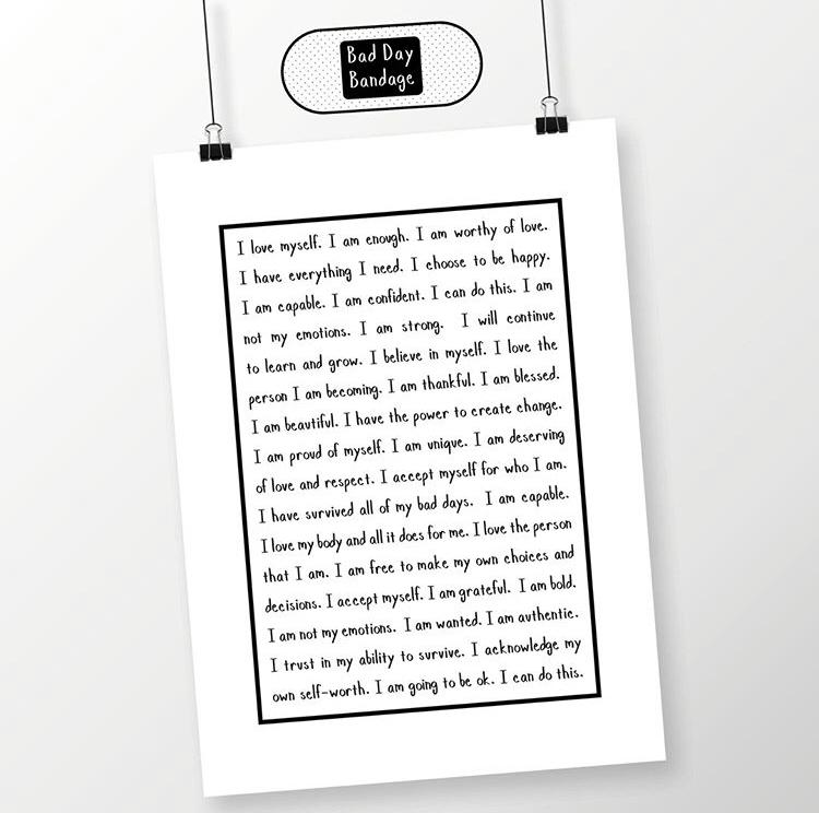 I Love Myself A5 Print - Bad Day Bandage, Print - Bramley & White | Upholstery, Homewares & Furniture